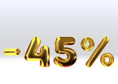 % 45 indirim. Beyaz arka planda altın 3D numara. Altın sayı. özel teklif.