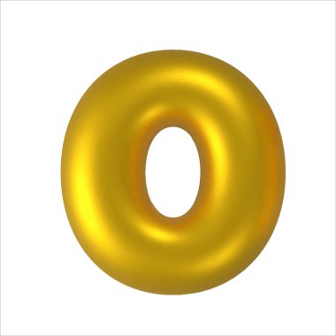 3D altın balon numarası yazı tipi. Sıfır. Altın yıldönümü ya da doğum günü partisi. Satış dekorasyonu için parlak metal tipografi sembolü. Parlak yazı tipi.
