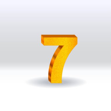 7 numara, altın balon. 7 numara beyaz arka planda izole edilmiş. Altın rengi. 3B biçim vektör illüstrasyonu