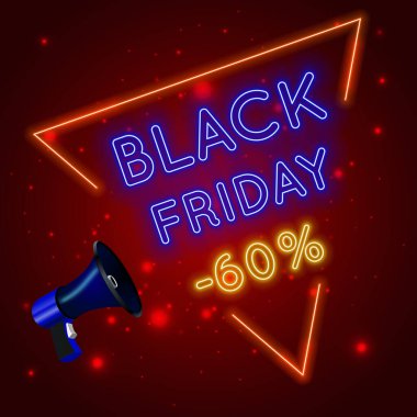 Neon Black Friday Fonu% 60 indirimli. Vektör illüstrasyon veya tanıtım tasarımları, reklam panoları satışları ve reklam kampanyaları.