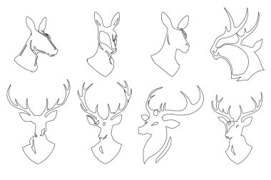 Aslan, elephaant, geyik, köpek başı simgesi içeren hayvan kafası simgesi seti