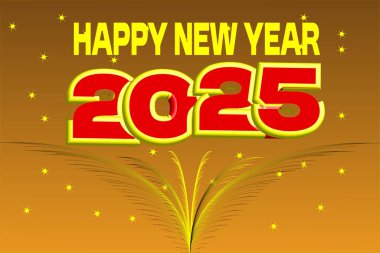 Mutlu yıllar 2025 metin tasarımı. Gradyan arkaplan ile yeni 3D tasarım. 2025 yılının iş günlüğünün kapağı..