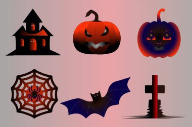 Halloween festival day icon set including creepy pumpkin and ghost bat with illustration clipart