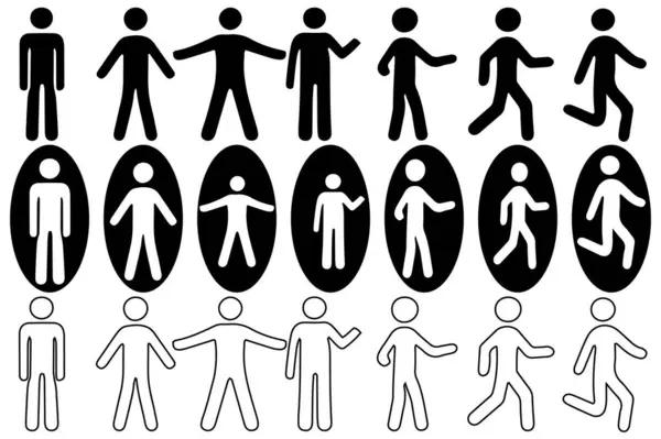 Peoples Simgeleri farklı hareketlerle siluetleri bir talimat, vektör illüstrasyonu.