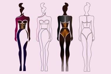 Moda tasarım logosu ve simge seti. Lüks karışım illüstrasyon. gradyan renk kadın şekil simgesi.