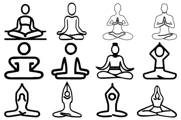 Refah Yoga simgesi vektör illüstrasyonunu ayarladı. Yogada farklı bir konum.