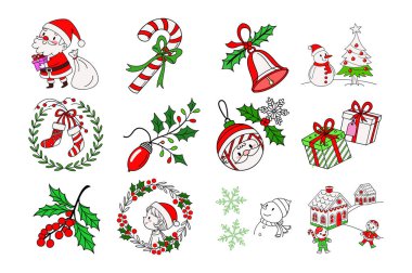 12 öge Noel Simgesi Seti. Kutlama ve Dekoratif Tatil Koleksiyonu 3