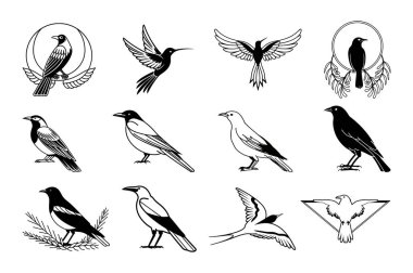 Siluet Kuşları tasarım projeleri, logolar, çizimler ve doğa temalı grafikler için mükemmel simge seti.