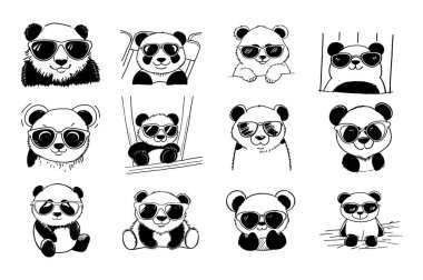 Cool Panda Kalem Sanatı ikonu seti. Güneş gözlüğü takan sevimli panda. Karmaşık gölgeleme, yaratıcı detaylar ve neşeli bir atmosfer ile bu sanat eseri cazibeyi birleştirir.