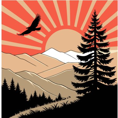  Retro Vintage tasarımı 30. Kış ormanı manzarası.