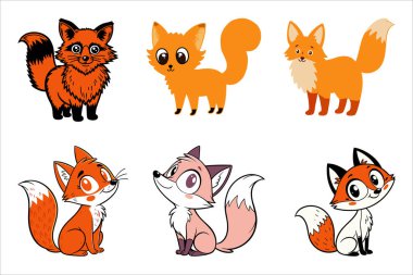  Bir dizi komik tilki çizimi. Zarafet ve Sevimlilik Koleksiyonu.