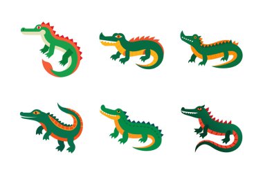 Cute Alligator Bundle With playful expressions and delightful designs, these alligators bring a fun and whimsical touch to any design. Ideal for children's books. clipart