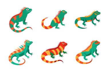 Şirin İguana Çizim Paketi. Tapılası iguana çizimlerinin canlı koleksiyonu, tropikal temalı tasarımlar, doğa projeleri, tebrik kartları için mükemmel.