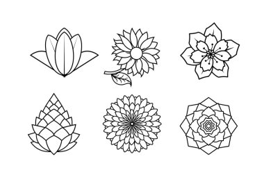  Vektör çiçek silueti kümesi.