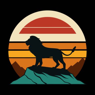 Eski günbatımı arka planında siluet aslan