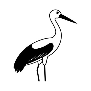 Göç temalı illüstrasyon ve doğa damgası için görkemli beyaz leylek silueti