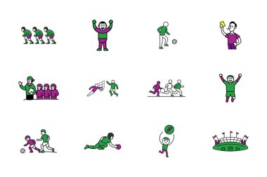  Dynamic football concepts outline vector illustrations of football players, actions, and game moments clipart