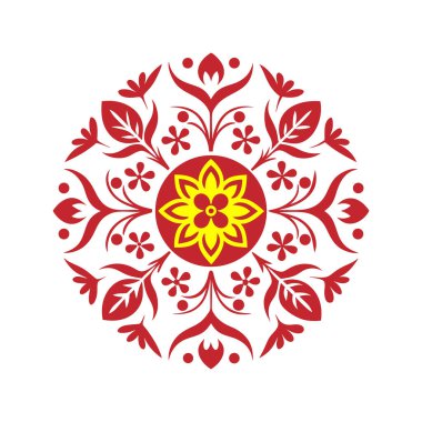 Soyut çiçek sanatı, pürüzsüz yaprak desenli yuvarlak bir süs mandala sahiptir.