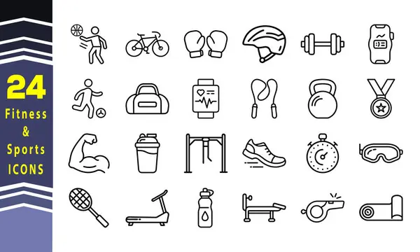 Siyah el çizilmiş spor ve fitness ikonları vektör kümesi
