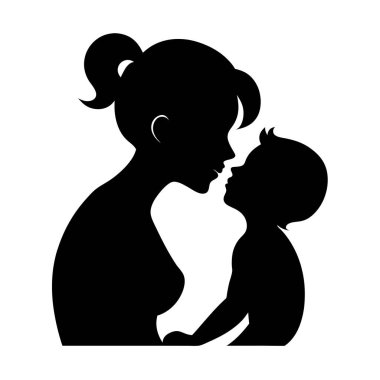 Bir annenin bebeği öptüğü siluet.