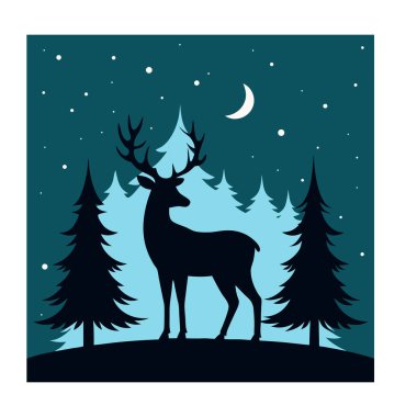 Orman gecesi geyik sahnesi silueti