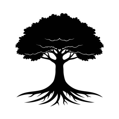 Büyük bir gölgeliği olan Yalnız Meşe Ağacı Kara Silueti