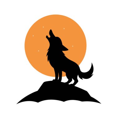 Sevimli kurt yavrusu ay silueti