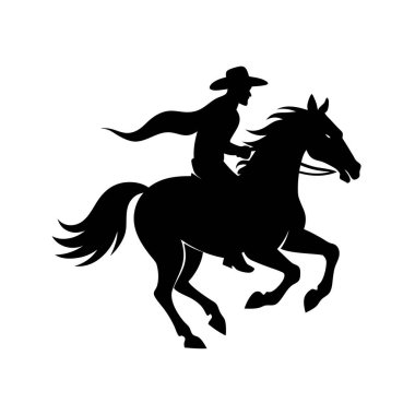 Dört nala koşan at siluetinde kovboy.