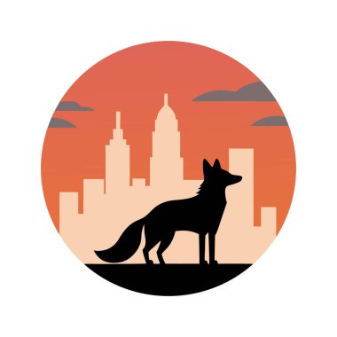 Fox Skyline Şehir Vahşi Yaşam Siluet Tasarımı