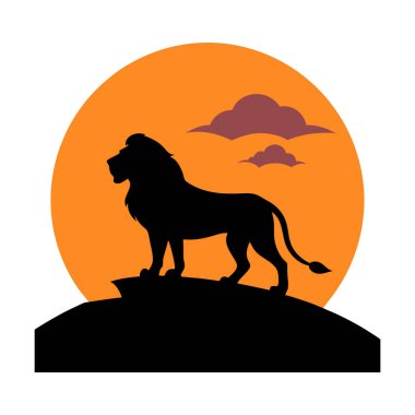 Aslan Silueti Savannah Günbatımı Kral Tasarımı