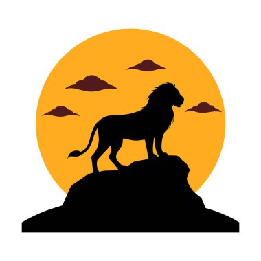 Aslan Silueti Savannah Günbatımı Kral Sanatı