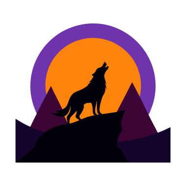 Kurt Silueti Uluyan Ay Ormanı Gece Manzarası