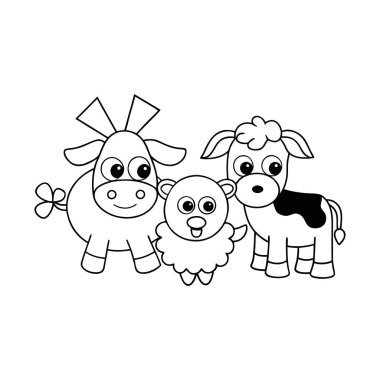 Çiftlik Hayvanları Grubu Çiftlik Avlusu Siluet Vektörü