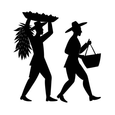 Hasat Festivali Çiftçileri Siluet Vektörünü Kutlayın