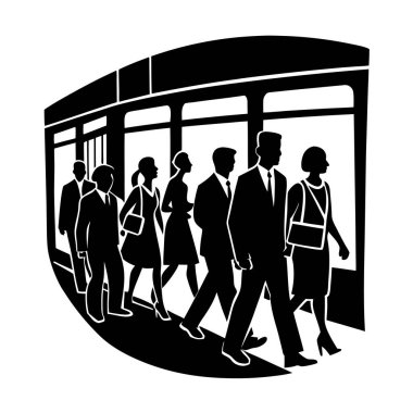 Metro İstasyonundan çıkan ofis çalışanları Şehir Silüet Vektörü