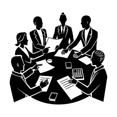 Konferans Karşısındaki Belgeleri Geçiren Meslektaşlar Silüet Tasarımı