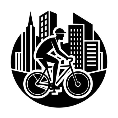 Şehir merkezindeki Siluet İllüstrasyonunda İşe Dönüş yapan Bisikletçi