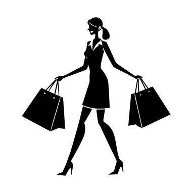 Alışveriş Torbası Taşıyan Şık Kadın Şehir Silüeti Vektörü