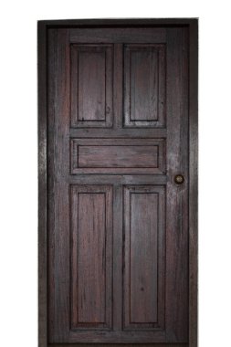 Beyaz arka plan üzerinde izole klasik ahşap kapı.