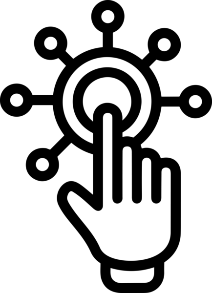 Web, Uygulama, UI / UX, Mobil Arayüz, Akıllı Teknoloji Tasarımı, Dijital Markalaşma, Kullanıcı Etkileşimi Sembolü ve Temiz Tek Renk Biçiminde Modern Grafik Elementi içeren PNG Biçimli El Simgesi Logosu