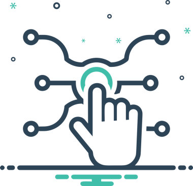 Web, Uygulama, UI / UX, Mobil Arayüz, Akıllı Teknoloji Tasarımı, Dijital Markalaşma, Kullanıcı Etkileşimi Sembolü ve Temiz Tek Renk Biçiminde Modern Grafik Elementi içeren PNG Biçimli El Simgesi Logosu