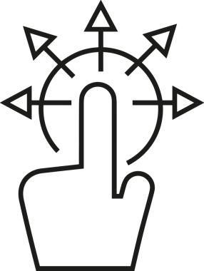 Web, Uygulama, UI / UX, Mobil Arayüz, Akıllı Teknoloji Tasarımı, Dijital Markalaşma, Kullanıcı Etkileşimi Sembolü ve Temiz Tek Renk Biçiminde Modern Grafik Elementi içeren PNG Biçimli El Simgesi Logosu