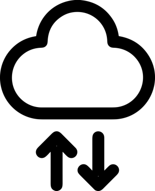 Siyah ve Beyaz Logo Simgesi PNG Biçimini Yükle. Web Sitesi Düğmesi, Mobil Uygulama Arayüzü, Dosya Aktarımı, Belge Paylaşımı, Bulut Depolama ve Veri Yedekleme için Minimalist Düz Tasarımlı Tek Renkli Ok Gönderme İşareti Grafiksel Elemanı