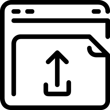 Siyah ve Beyaz Logo Simgesi PNG Biçimini Yükle. Web Sitesi Düğmesi, Mobil Uygulama Arayüzü, Dosya Aktarımı, Belge Paylaşımı, Bulut Depolama ve Veri Yedekleme için Minimalist Düz Tasarımlı Tek Renkli Ok Gönderme İşareti Grafiksel Elemanı