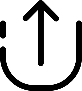 Siyah ve Beyaz Logo Simgesi PNG Biçimini Yükle. Web Sitesi Düğmesi, Mobil Uygulama Arayüzü, Dosya Aktarımı, Belge Paylaşımı, Bulut Depolama ve Veri Yedekleme için Minimalist Düz Tasarımlı Tek Renkli Ok Gönderme İşareti Grafiksel Elemanı