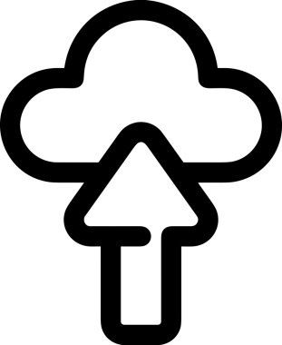 Siyah ve Beyaz Logo Simgesi PNG Biçimini Yükle. Web Sitesi Düğmesi, Mobil Uygulama Arayüzü, Dosya Aktarımı, Belge Paylaşımı, Bulut Depolama ve Veri Yedekleme için Minimalist Düz Tasarımlı Tek Renkli Ok Gönderme İşareti Grafiksel Elemanı