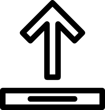 Siyah ve Beyaz Logo Simgesi PNG Biçimini Yükle. Web Sitesi Düğmesi, Mobil Uygulama Arayüzü, Dosya Aktarımı, Belge Paylaşımı, Bulut Depolama ve Veri Yedekleme için Minimalist Düz Tasarımlı Tek Renkli Ok Gönderme İşareti Grafiksel Elemanı