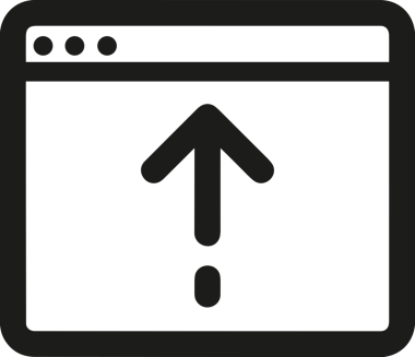 Siyah ve Beyaz Logo Simgesi PNG Biçimini Yükle. Web Sitesi Düğmesi, Mobil Uygulama Arayüzü, Dosya Aktarımı, Belge Paylaşımı, Bulut Depolama ve Veri Yedekleme için Minimalist Düz Tasarımlı Tek Renkli Ok Gönderme İşareti Grafiksel Elemanı