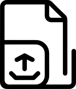 Siyah ve Beyaz Logo Simgesi PNG Biçimini Yükle. Web Sitesi Düğmesi, Mobil Uygulama Arayüzü, Dosya Aktarımı, Belge Paylaşımı, Bulut Depolama ve Veri Yedekleme için Minimalist Düz Tasarımlı Tek Renkli Ok Gönderme İşareti Grafiksel Elemanı