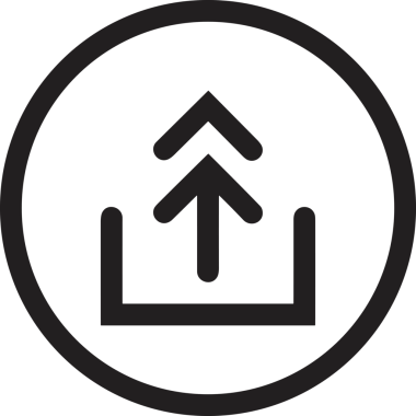 Siyah ve Beyaz Logo Simgesi PNG Biçimini Yükle. Web Sitesi Düğmesi, Mobil Uygulama Arayüzü, Dosya Aktarımı, Belge Paylaşımı, Bulut Depolama ve Veri Yedekleme için Minimalist Düz Tasarımlı Tek Renkli Ok Gönderme İşareti Grafiksel Elemanı